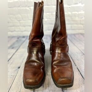 VINTAGE Durango Brown Leather DB514 Square Toe Western Harness Boots 10.5 EE